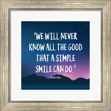 Framed Simple Smile - Mother Teresa Quote (Dusk) Print