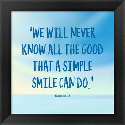 Framed Simple Smile - Mother Teresa Quote (Blue) Print