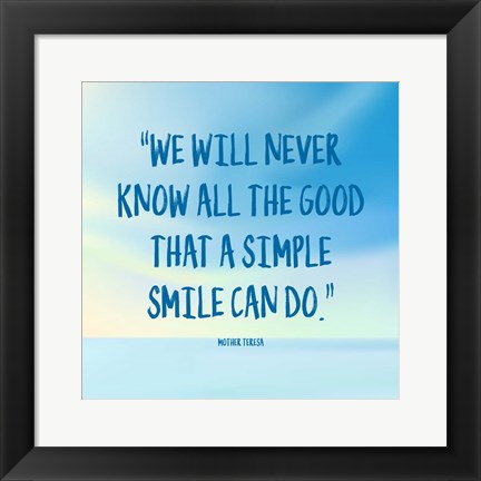 Framed Simple Smile - Mother Teresa Quote (Blue) Print