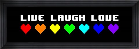Framed Live Laugh Love -  Black Panoramic with Pixel Hearts Print