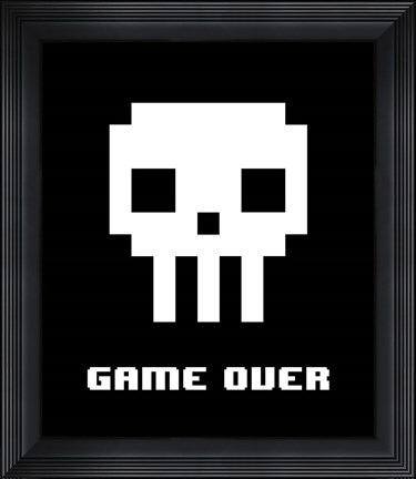 Framed Game Over  - White Skull Print
