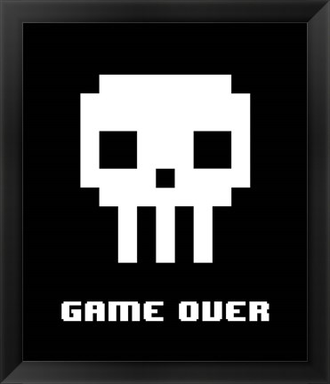 Framed Game Over  - White Skull Print