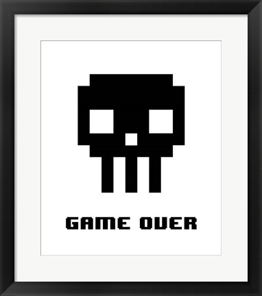 Framed Game Over  - Black Skull Print