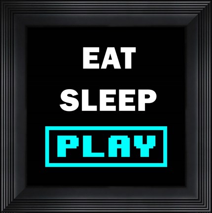 Framed Eat Sleep Play - Black with Blue Text Print