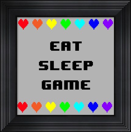 Framed Eat Sleep Game -  Gray with Pixel Hearts Print