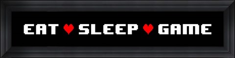 Framed Eat Sleep Game -  Black Panoramic with Pixel Hearts Print