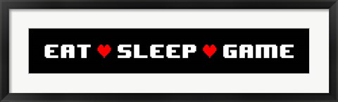 Framed Eat Sleep Game -  Black Panoramic with Pixel Hearts Print