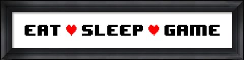Framed Eat Sleep Game -  White Panoramic with Pixel Hearts Print