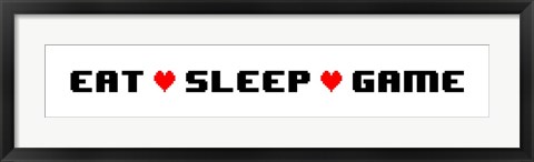 Framed Eat Sleep Game -  White Panoramic with Pixel Hearts Print