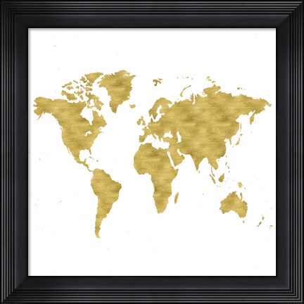 Framed World Map Burnished Gold Print