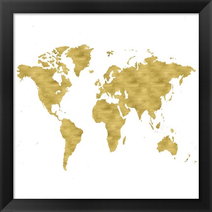 Framed World Map Burnished Gold Print