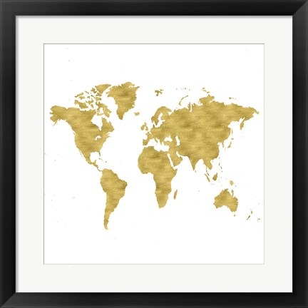 Framed World Map Burnished Gold Print