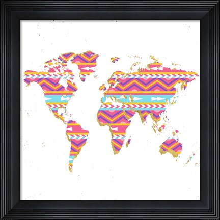 Framed World Map Kilim &amp; Gold Print