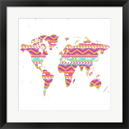 Framed World Map Kilim &amp; Gold Print