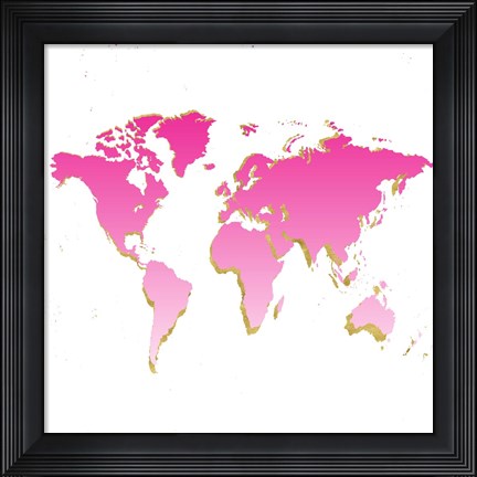 Framed World Map Pink &amp; Gold Print