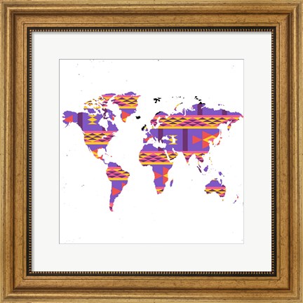 Framed World Map Tribal Print