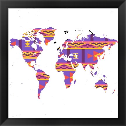 Framed World Map Tribal Print