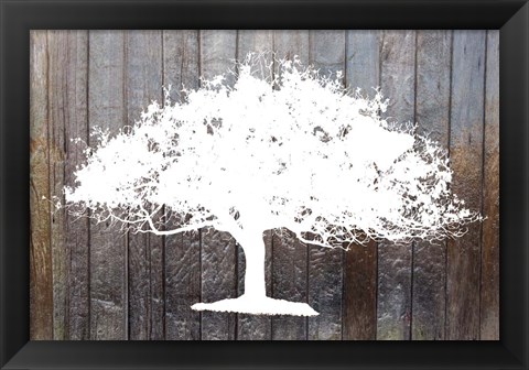 Framed White Tree on Wood Print