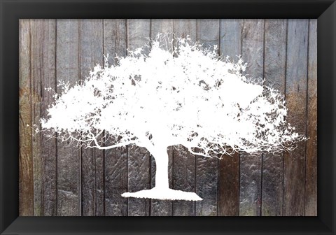 Framed White Tree on Wood Print