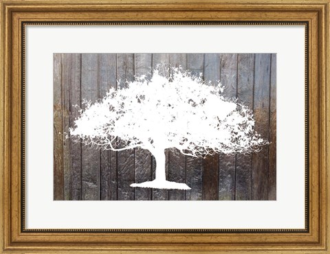 Framed White Tree on Wood Print