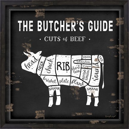 Framed Butcher&#39;s Guide Cow Print