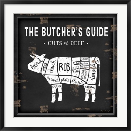 Framed Butcher&#39;s Guide Cow Print