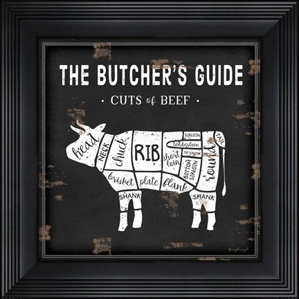 Framed Butcher&#39;s Guide Cow Print