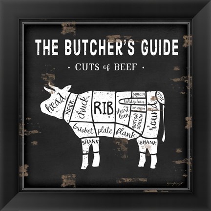 Framed Butcher&#39;s Guide Cow Print