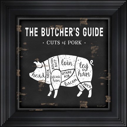 Framed Butcher&#39;s Guide Pig Print