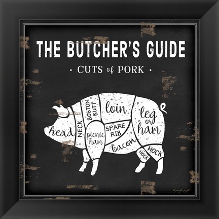 Framed Butcher&#39;s Guide Pig Print