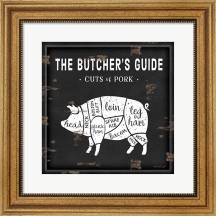 Framed Butcher&#39;s Guide Pig Print