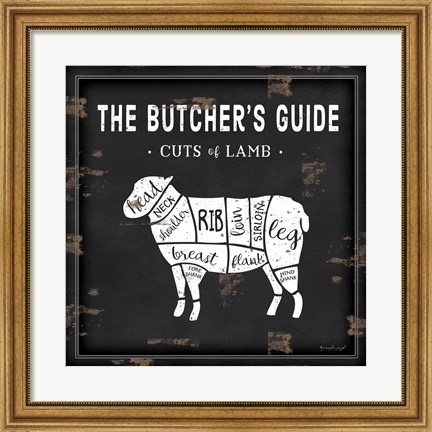 Framed Butcher&#39;s Guide Lamb Print