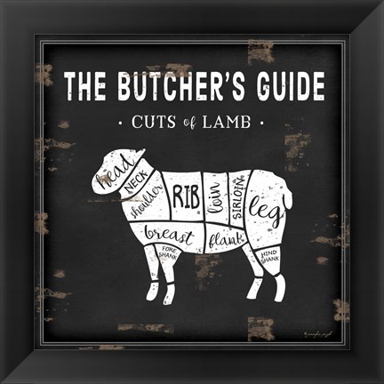 Framed Butcher&#39;s Guide Lamb Print