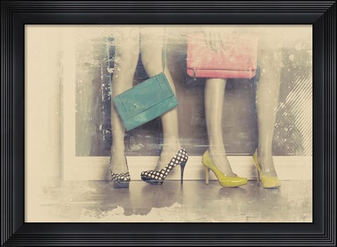 Framed Vintage Fashion Pop of Color Heels and Handbags Print