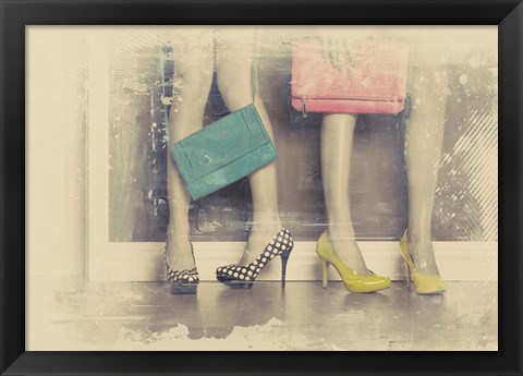 Framed Vintage Fashion Pop of Color Heels and Handbags Print