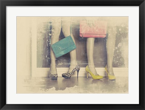 Framed Vintage Fashion Pop of Color Heels and Handbags Print