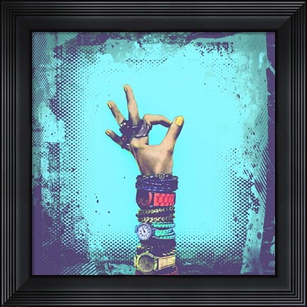 Framed OK! Grunge Halftone Blue Print