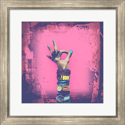 Framed OK! Grunge Halftone Pink Print