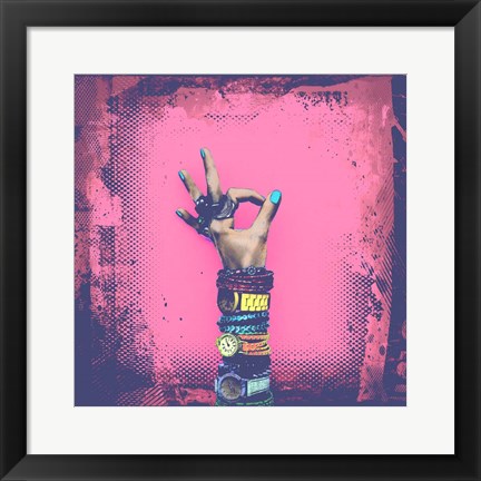 Framed OK! Grunge Halftone Pink Print