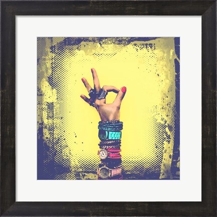 Framed OK! Grunge Halftone Yellow Print