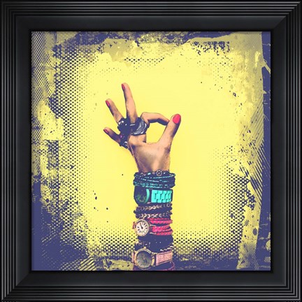 Framed OK! Grunge Halftone Yellow Print