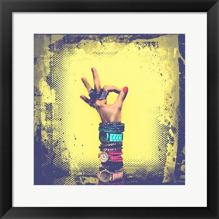 Framed OK! Grunge Halftone Yellow Print