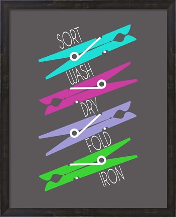 Framed Sort Wash Dry Fold Colored Clothespins Purple Green Print