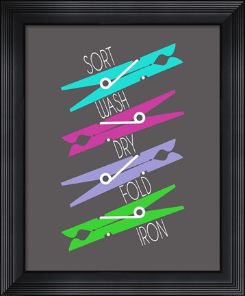 Framed Sort Wash Dry Fold Colored Clothespins Purple Green Print
