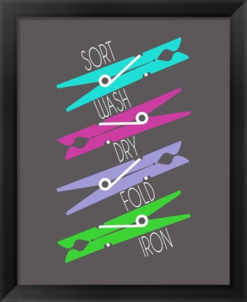 Framed Sort Wash Dry Fold Colored Clothespins Purple Green Print