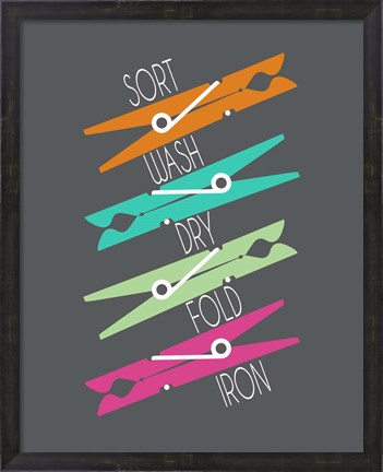 Framed Sort Wash Dry Fold Colored Clothespins Red Green Print