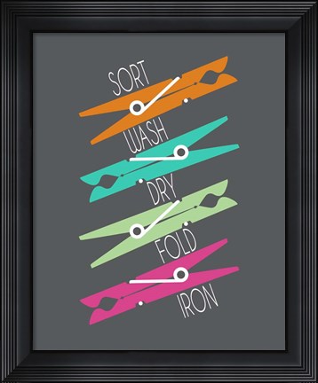 Framed Sort Wash Dry Fold Colored Clothespins Red Green Print