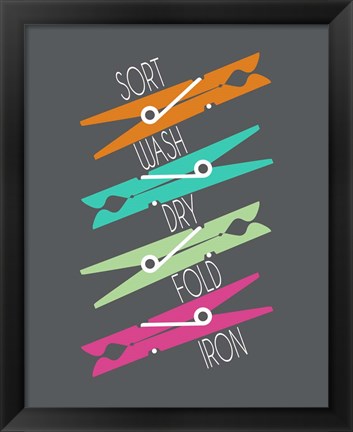 Framed Sort Wash Dry Fold Colored Clothespins Red Green Print