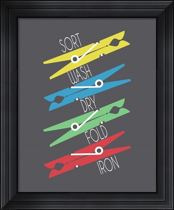 Framed Sort Wash Dry Fold Clothespins Primary Colors Print