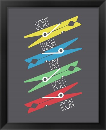 Framed Sort Wash Dry Fold Clothespins Primary Colors Print